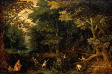ウッズ Painting - ラトーナとリュキアの農民 フランドルのヤン・ブリューゲル長老の森